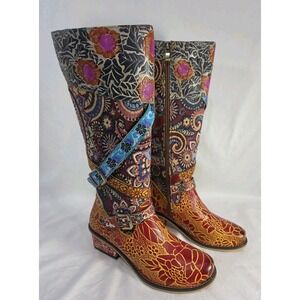 Soffia Rheana Knee-High Boots 38/7 Paisley Floral Jacquard Boho Eclectic Whimsy